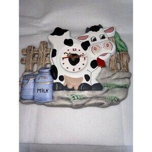 Vintage Hand Painted Ceramic Cow Clock Untested Country Decor Farm